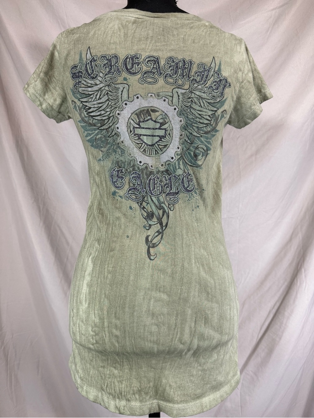 Vintage Y2K Harley-Davidson Screamin’ Eagle V-Neck Top - Olive Green - Medium